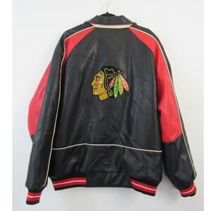 Vintage G-III XL Blackhawks Chicago 90's Faux Leather Jacket Black Full Zip NHL